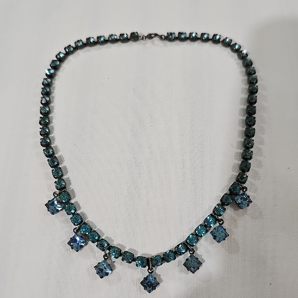 Unique Vintage Blue Rhinestone Necklace